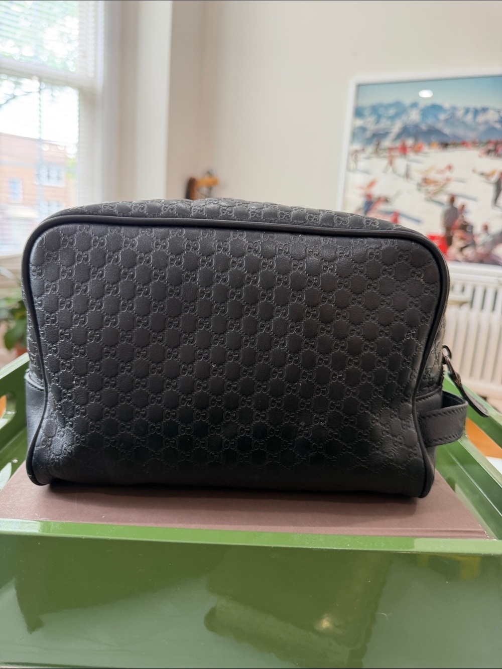 Authentic Gucci Black GG-Embossed Leather Toiletry Pouch with Silver-Tone Zip - Picture 4 of 10